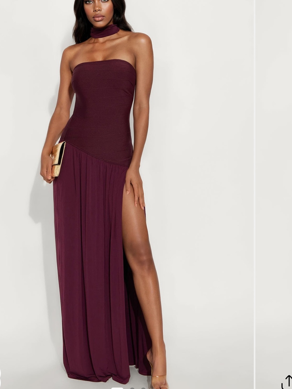 Fashion Nova Strapless Plum Maxi Skirt with Thigh Slit